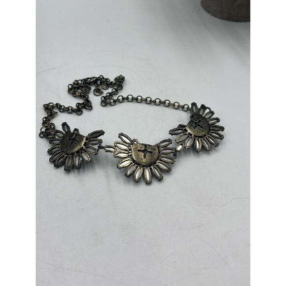 J. Crew Silver Tone Shades of Green Rhinestones Chain Clustered Necklace - Picture 10 of 16